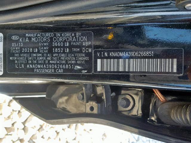 KNADM4A39D6266851 - 2013 KIA RIO LX BLACK photo 10