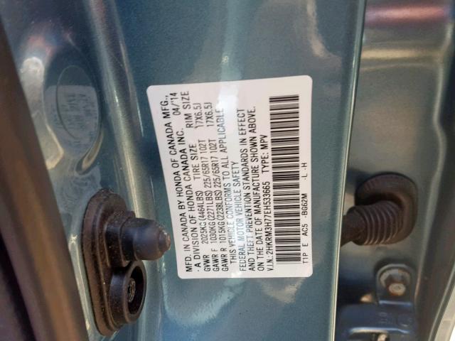 2HKRM3H77EH533665 - 2014 HONDA CR-V EXL TURQUOISE photo 10