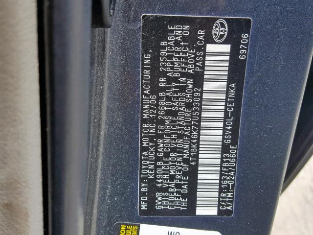 4T1BK46K77U533092 - 2007 TOYOTA CAMRY NEW GRAY photo 10