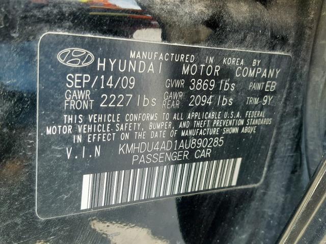 KMHDU4AD1AU890285 - 2010 HYUNDAI ELANTRA BL BLACK photo 10