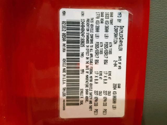 1D4HB48N24F169625 - 2004 DODGE DURANGO SL RED photo 10