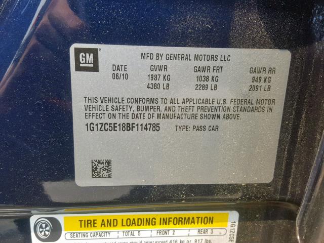 1G1ZC5E18BF114785 - 2011 CHEVROLET MALIBU 1LT BLUE photo 10