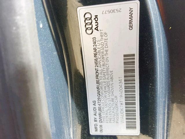 WAUDK78T19A004341 - 2009 AUDI A5 QUATTRO GRAY photo 10