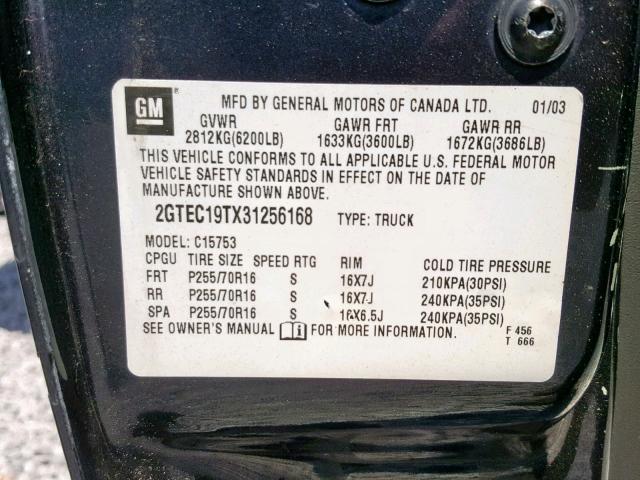 2GTEC19TX31256168 - 2003 GMC NEW SIERRA GRAY photo 10