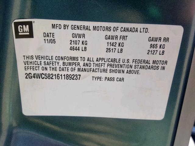 2G4WC582161189237 - 2006 BUICK LACROSSE C BLUE photo 10