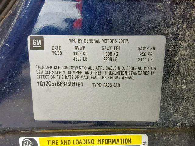 1G1ZG57B684308794 - 2008 CHEVROLET MALIBU LS BLUE photo 10