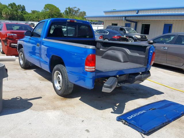 1B7FL26P5YS657345 - 2000 DODGE DAKOTA BLUE photo 3