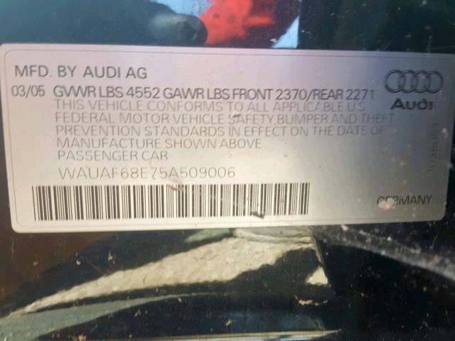 WAUAF68E75A509006 - 2005 AUDI A4 2.0T BLACK photo 10