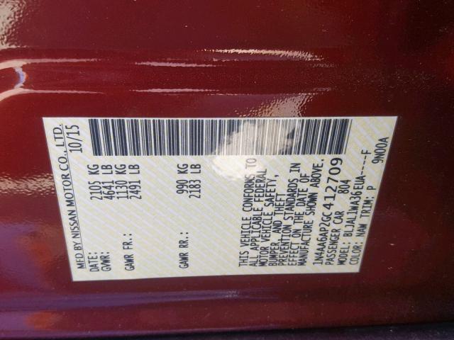 1N4AA6AP2GC412709 - 2016 NISSAN MAXIMA 3.5 MAROON photo 10