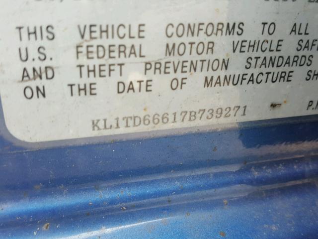 KL1TD66617B739271 - 2007 CHEVROLET AVEO BASE Mavi foto 10