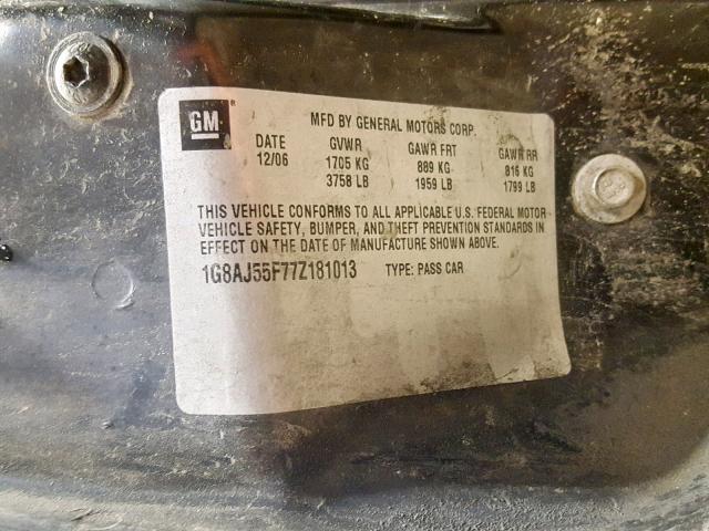 1G8AJ55F77Z181013 - 2007 SATURN ION LEVEL SILVER photo 10