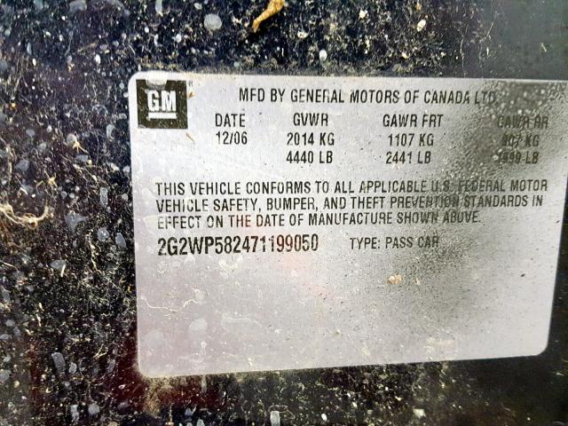 2G2WP582471199050 - 2007 PONTIAC GRAND PRIX BLACK photo 10