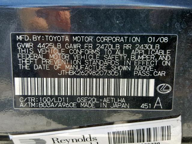 JTHBK262982073051 - 2008 LEXUS IS 250 GRAY photo 10