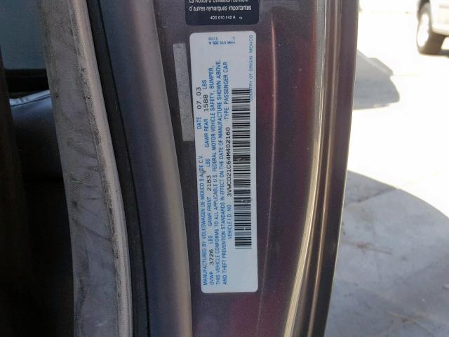 3VWCD21C64M402160 - 2004 VOLKSWAGEN NEW BEETLE ნაცრისფერი ფოტო 10