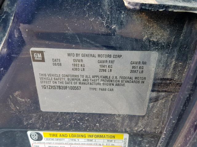 1G1ZH57B39F100567 - 2009 CHEVROLET MALIBU 1LT BLUE photo 10