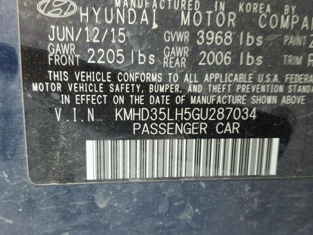 KMHD35LH5GU287034 - 2016 HYUNDAI ELANTRA GT BLUE photo 10