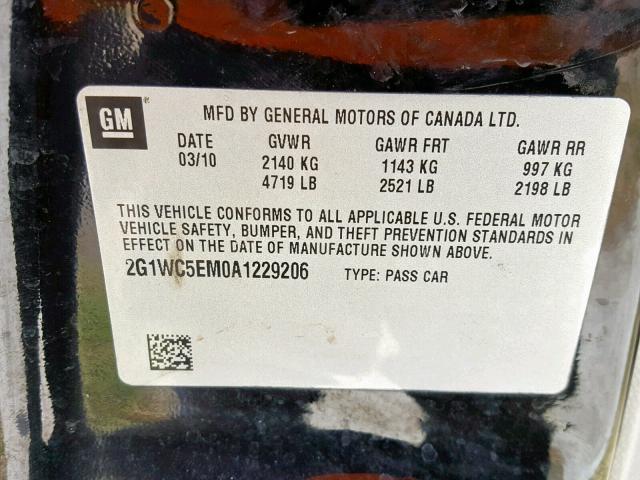 2G1WC5EM0A1229206 - 2010 CHEVROLET IMPALA LTZ BLACK photo 10