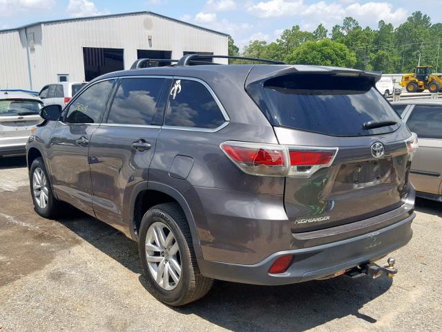 5TDZARFH9FS012868 - 2015 TOYOTA HIGHLANDER GRAY photo 3