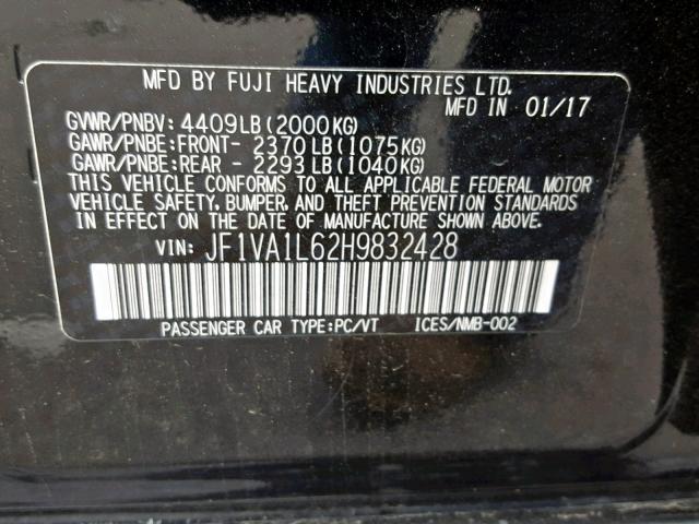 JF1VA1L62H9832428 - 2017 SUBARU WRX LIMITE BLACK photo 10