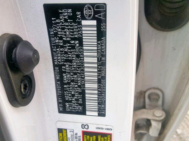 2T1KE4EE3CC048592 - 2012 TOYOTA COROLLA MA 白色 照片 10
