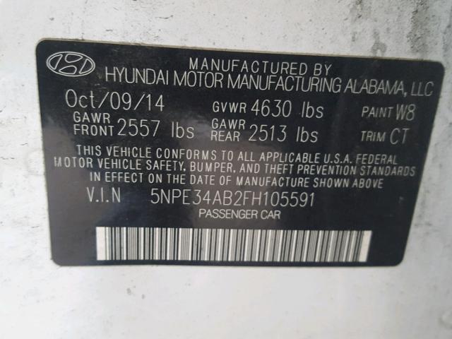 5NPE34AB2FH105591 - 2015 HYUNDAI SONATA SPO WHITE photo 10