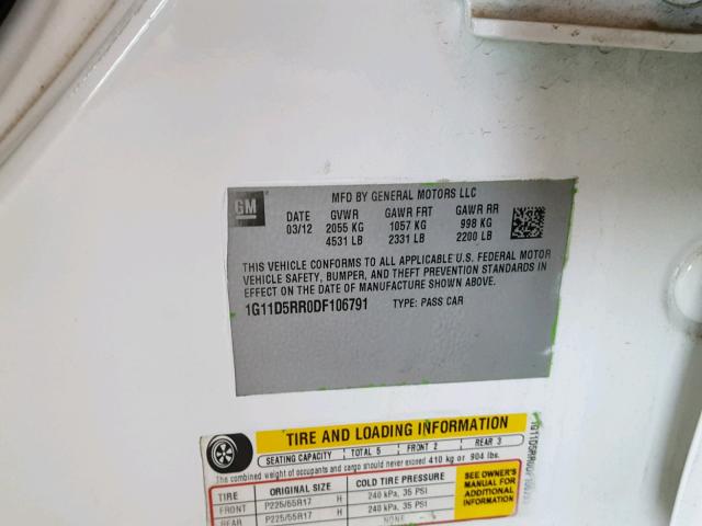 1G11D5RR0DF106791 - 2013 CHEVROLET MALIBU 1LT WHITE photo 10