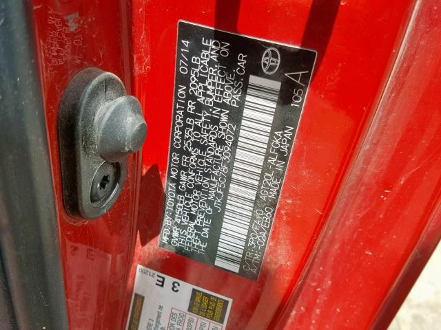 JTKJF5C78F3094072 - 2015 TOYOTA SCION TC წითელი ფოტო 10