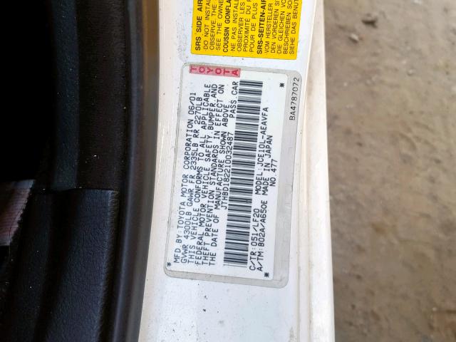 JTHBD182210032487 - 2001 LEXUS IS 300 WHITE photo 10