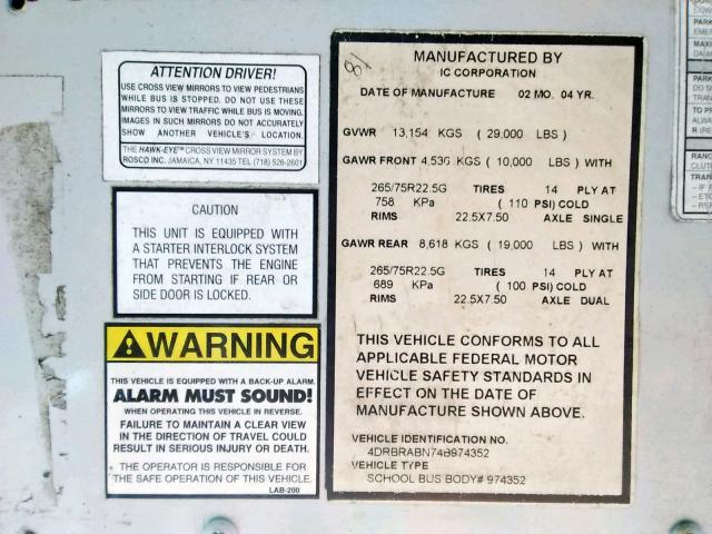 4DRBRABN74B974352 - 2004 IC CORPORATION 3000 黄色 照片 10