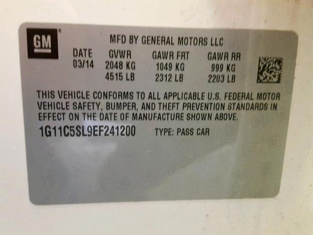 1G11C5SL9EF241200 - 2014 CHEVROLET MALIBU 1LT 白色 照片 10