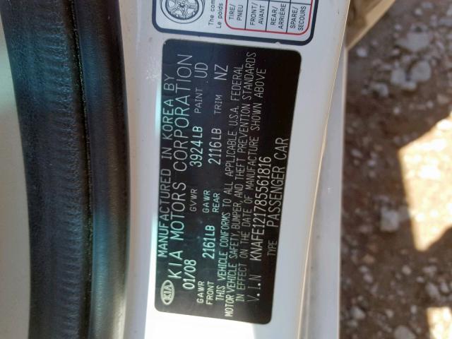 KNAFE121785561816 - 2008 KIA SPECTRA EX WHITE photo 10