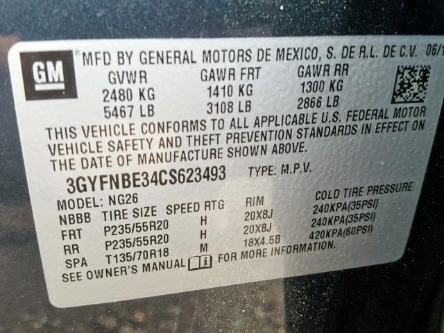 3GYFNBE34CS623493 - 2012 CADILLAC SRX PERFOR GRAY photo 10