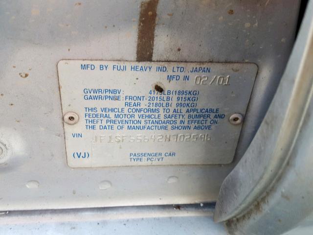 JF1SF65642H702596 - 2002 SUBARU FORESTER S ვერცხლისფერი ფოტო 10