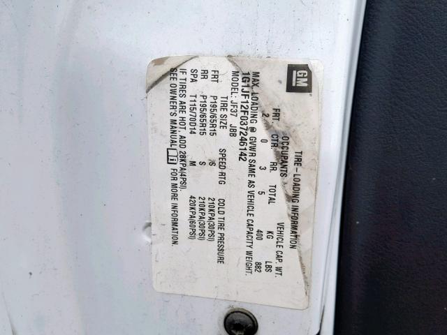 1G1JF12F037246142 - 2003 CHEVROLET CAVALIER L WHITE photo 10