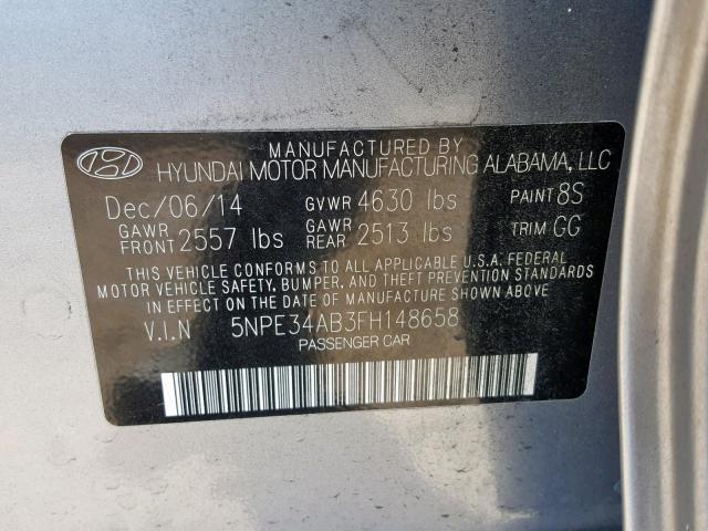 5NPE34AB3FH148658 - 2015 HYUNDAI SONATA SPO SILVER photo 10