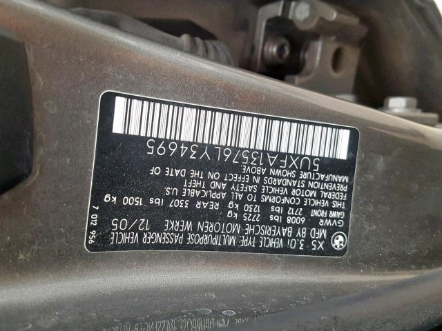 5UXFA13576LY34695 - 2006 BMW X5 3.0I GRAY photo 10