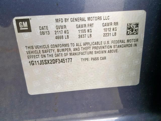 1G11J5SX2DF345177 - 2013 CHEVROLET MALIBU LTZ 蓝色 照片 10