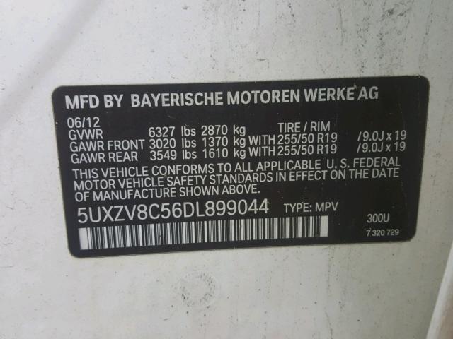 5UXZV8C56DL899044 - 2013 BMW X5 XDRIVE5 WHITE photo 10