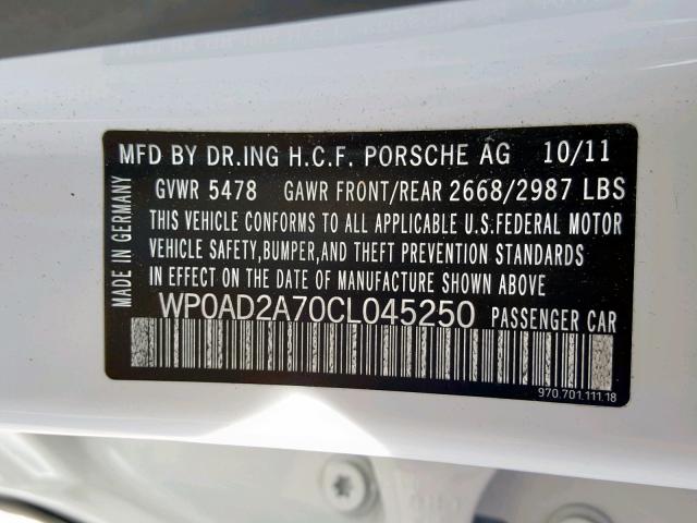 WP0AD2A70CL045250 - 2012 PORSCHE PANAMERA S WHITE photo 10