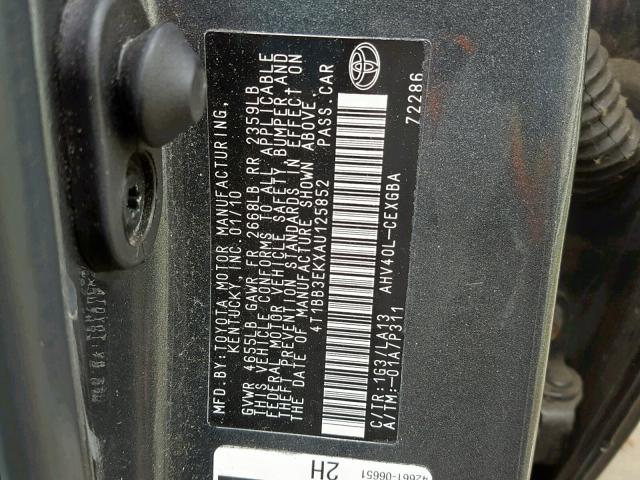 4T1BB3EKXAU125852 - 2010 TOYOTA CAMRY HYBR GRAY photo 10