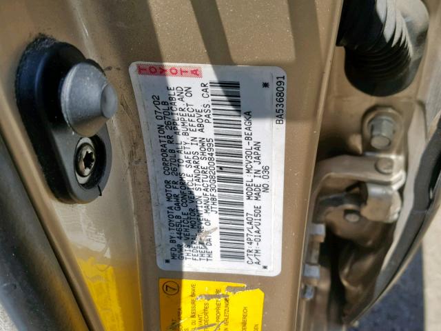 JTHBF30G820084995 - 2002 LEXUS ES 300 GOLD photo 10