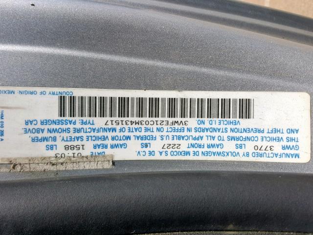 3VWFE21C03M431517 - 2003 VOLKSWAGEN NEW BEETLE ვერცხლისფერი ფოტო 10