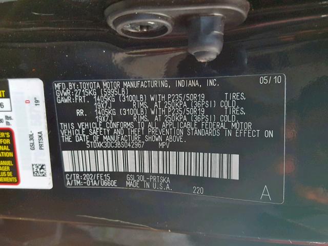 5TDXK3DC3BS042967 - 2011 TOYOTA SIENNA SPO BLACK photo 10