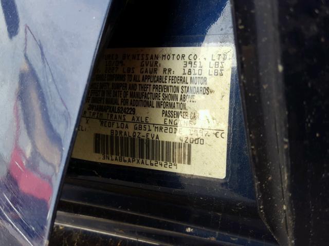 3N1AB6APXAL624229 - 2010 NISSAN SENTRA 2.0 BLUE photo 10