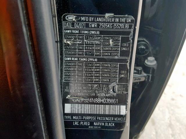 SALFS24N88H030861 - 2008 LAND ROVER LR2 SE TEC BLACK photo 10