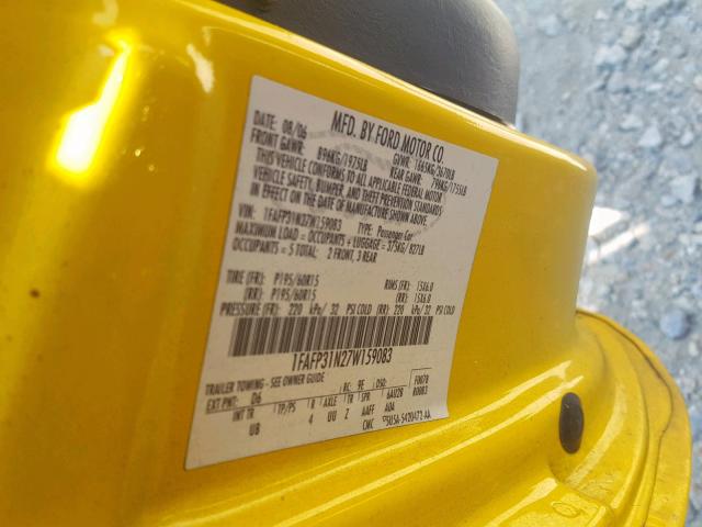 1FAFP31N27W159083 - 2007 FORD FOCUS ZX3 YELLOW photo 10