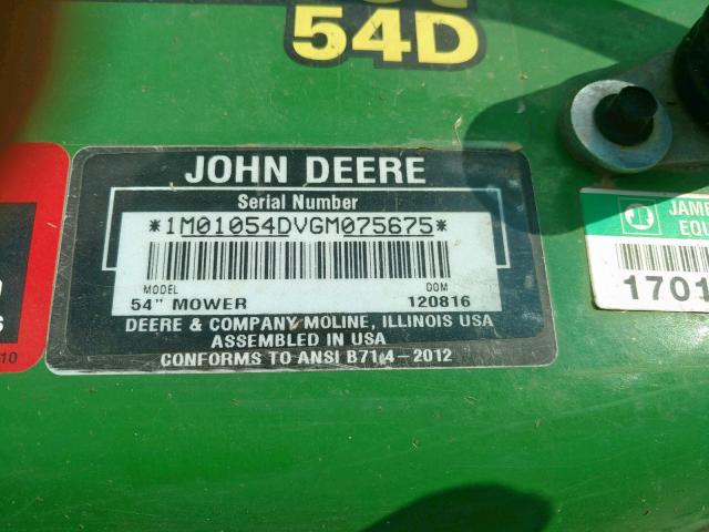 1M01054DVGM075675 - 2017 JOHN DEERE MOWER GREEN photo 10