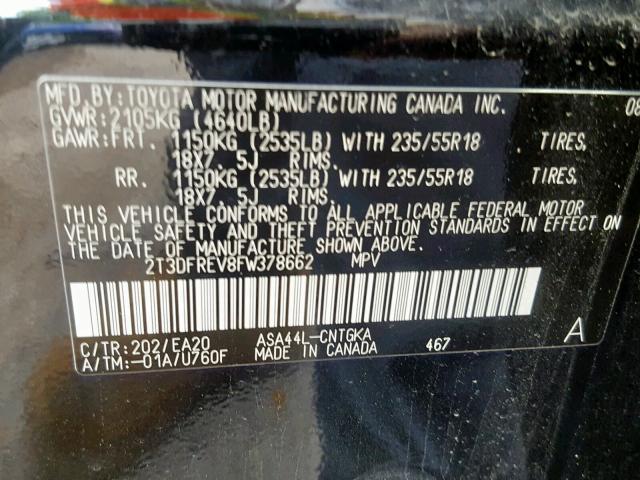 2T3DFREV8FW378662 - 2015 TOYOTA RAV4 LIMIT BLACK photo 10