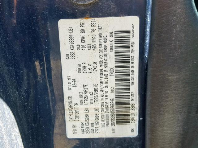 3D7KS28D15G768746 - 2005 DODGE RAM 2500 S ლურჯი ფოტო 10