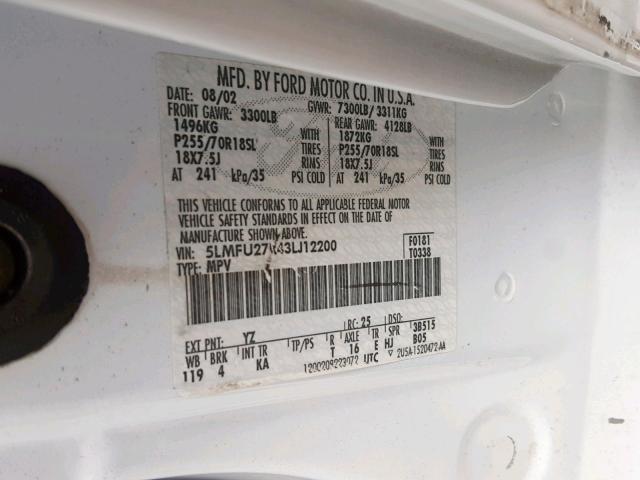 5LMFU27R43LJ12200 - 2003 LINCOLN NAVIGATOR Blanc photo 10